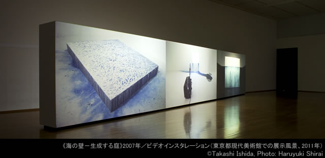 《海の壁－生成する庭》2007年／3面ビデオインスタレーション（東京都現代美術館での展示風景、2011年）